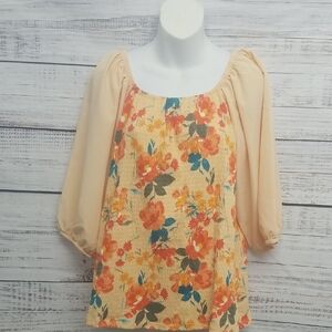 Cato Floral Print Women's Top - Cream and Orange